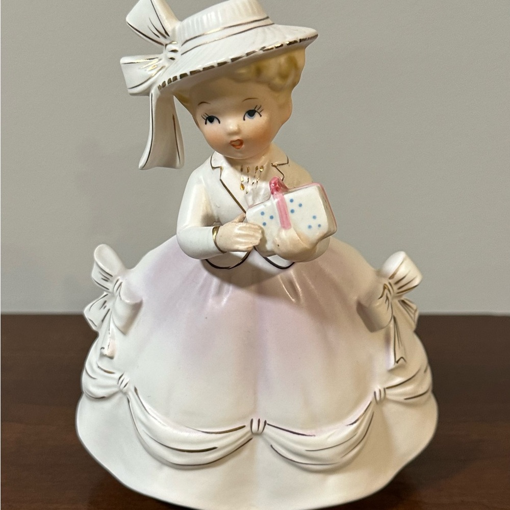 *GENTLY USED* Vintage Relpo White  Birthday Present Party Girl Planter Vase